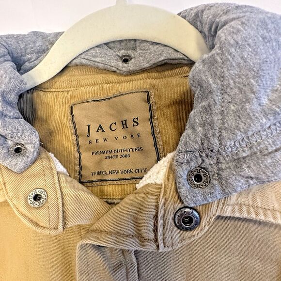 Jachs NY Men's Jacket Color Tan Size M Chore Utility Barn Coat Hood Snap Front - Picture 3 of 13